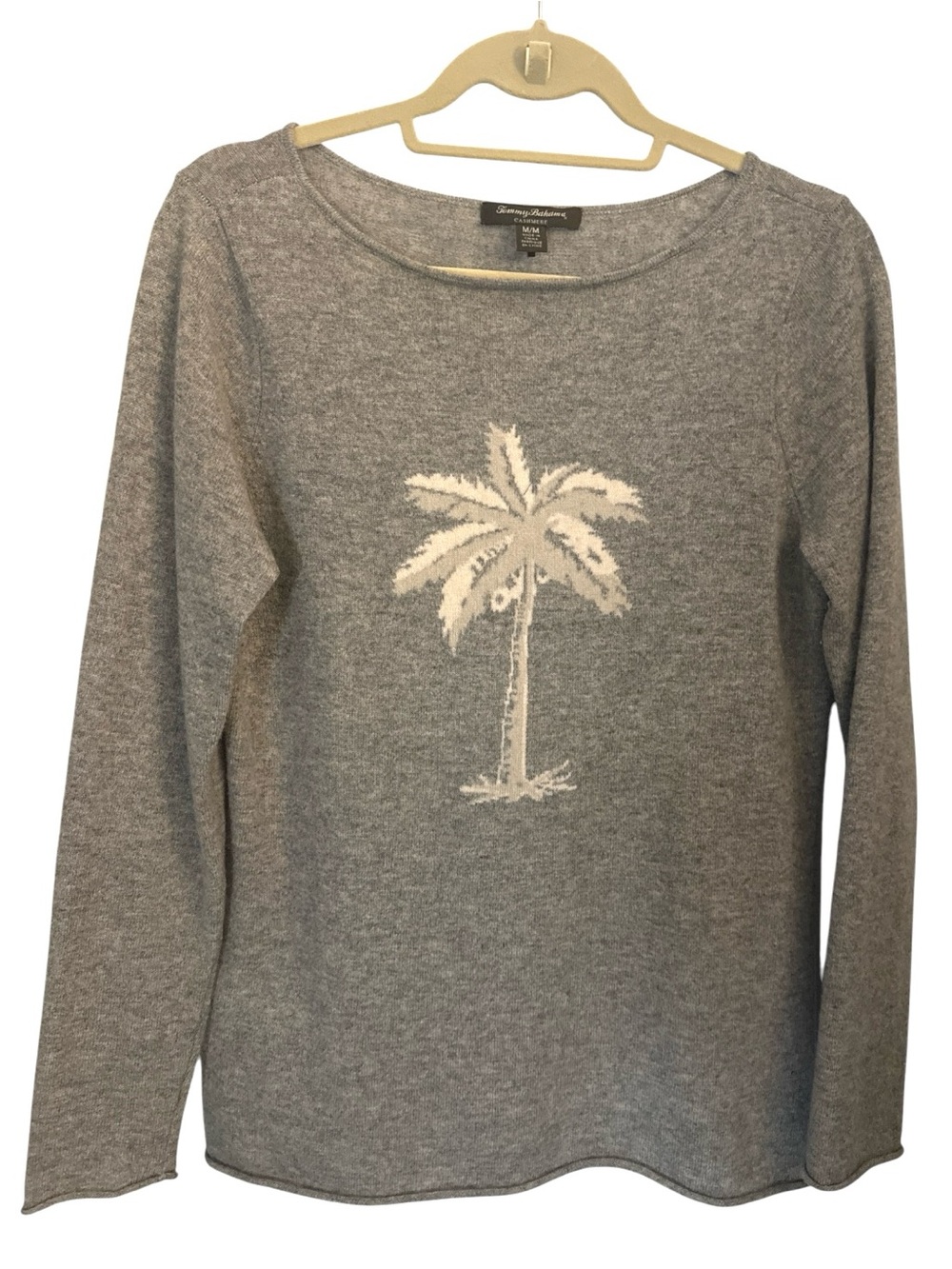 Tommy Bahama 100% Cashmere Palm Tree Sweater – Gray-Medium